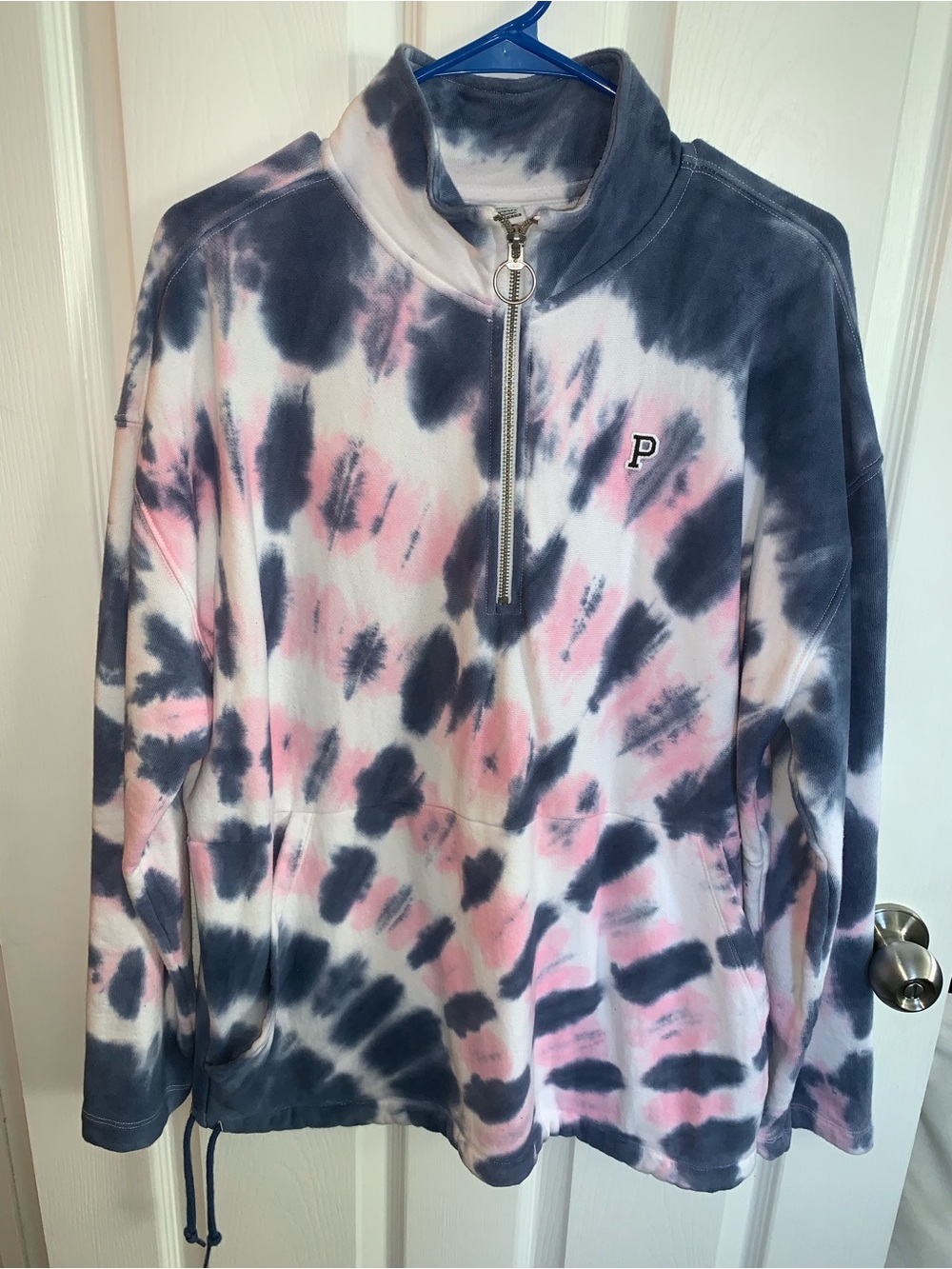 PINK Victoria's Secret Pink and Navy Tie-Dye Quarter-Zip Pullover